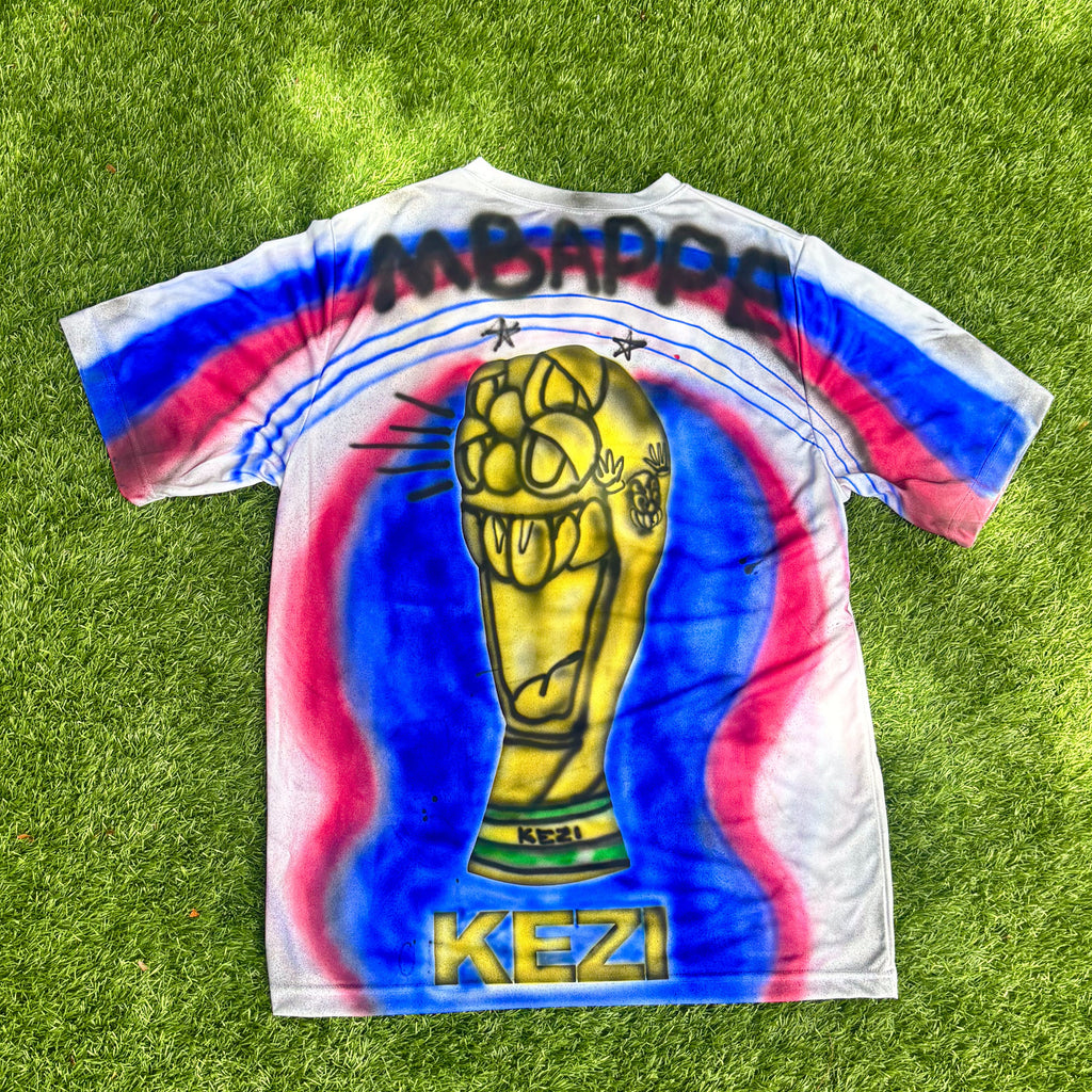 kezi cup, KEZI MBAPPE, KEZI CUP, KIDKEZI, 1/1 FRANCE SHIRT, FRANCE AIR BRUSH JERSEY, KEZI SOCCER, MBAPPE KEZI