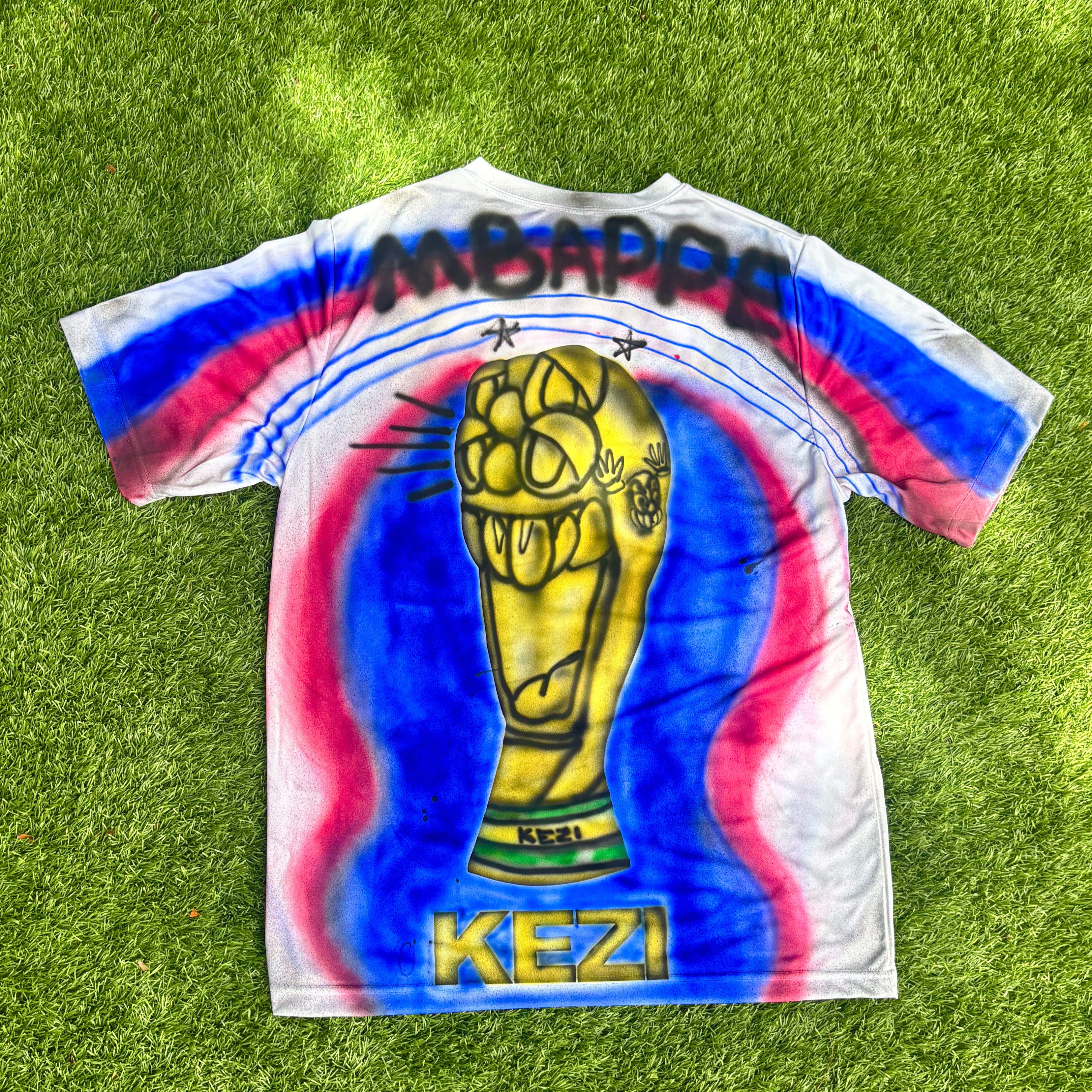 kezi cup, KEZI MBAPPE, KEZI CUP, KIDKEZI, 1/1 FRANCE SHIRT, FRANCE AIR BRUSH JERSEY, KEZI SOCCER, MBAPPE KEZI